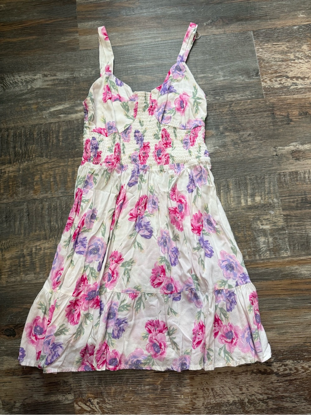 Floral Smocked Strap Dress - Pink & Purple